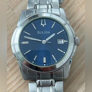 Bulova Luxury Men’s Watch Blue Dial Stainless Bracelet Case Date New Crystal
